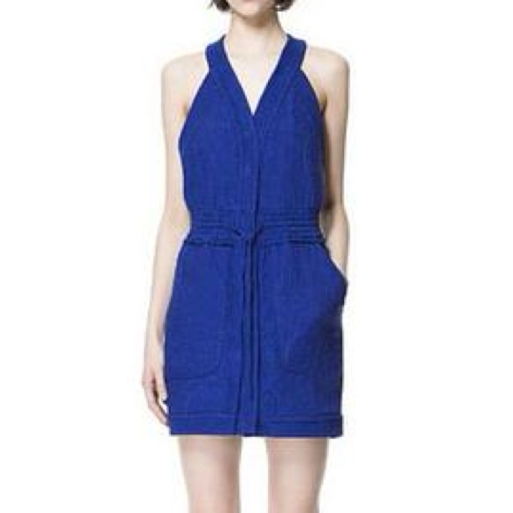 Zara Blue Mini Textured Racer Back Dress Sz Small